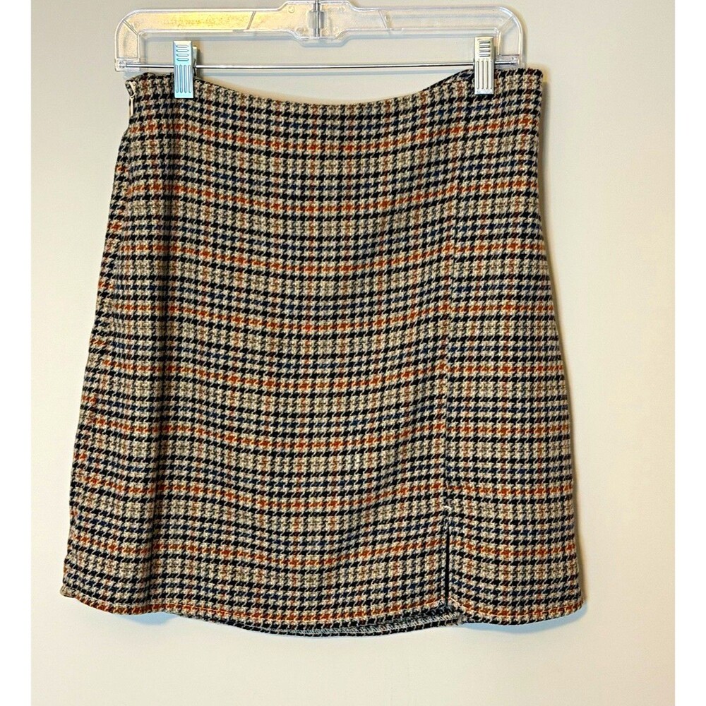 Old Navy Plaid Tweed Mini Skirt Medium High Waist Front Slit NWOT